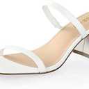 Leevar Square Toe Heeled Sandals for Women, Women's Low Block Heels Sandals, 2.25IN Open Toe Ankle Strap Chunky Heels, White Pu, 5 UK