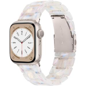 Resin Watch Band Compatible with Apple Watch Band for Women 42mm 44mm 45mm Tortoise Metal Buckle Wristband Bracelet Strap for iWatch Series 10 9 8 7 6 5 4 3 2 1 SE(Creamy starlight)