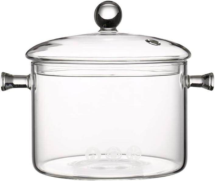 Vaguelly Glass Pot cooking Pot 1500ml Glass Saucepan with Cover for Noodle Milk Soup, for Microwave and Stovetop