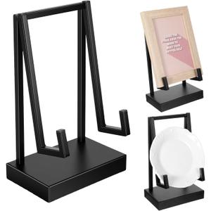 2pcs Metal Display Easel Stand 8 x 5 x 3 Inch Black Tabletop Easel Stand Modern Abstract Tabletop Display Holder for Books Plate Photo Frame Artwork Record Albums