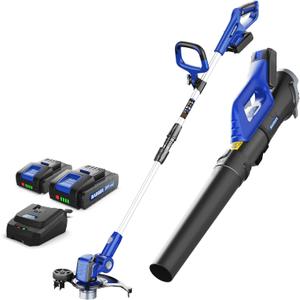 20V Weed Wacker, Leaf Blower, Wheeled Edger Kit Electric with 2 * 2Ah Battery & Charger, String Trimmer, Lightweight, Adjustable Telescopic Shaft, Fast-Charging