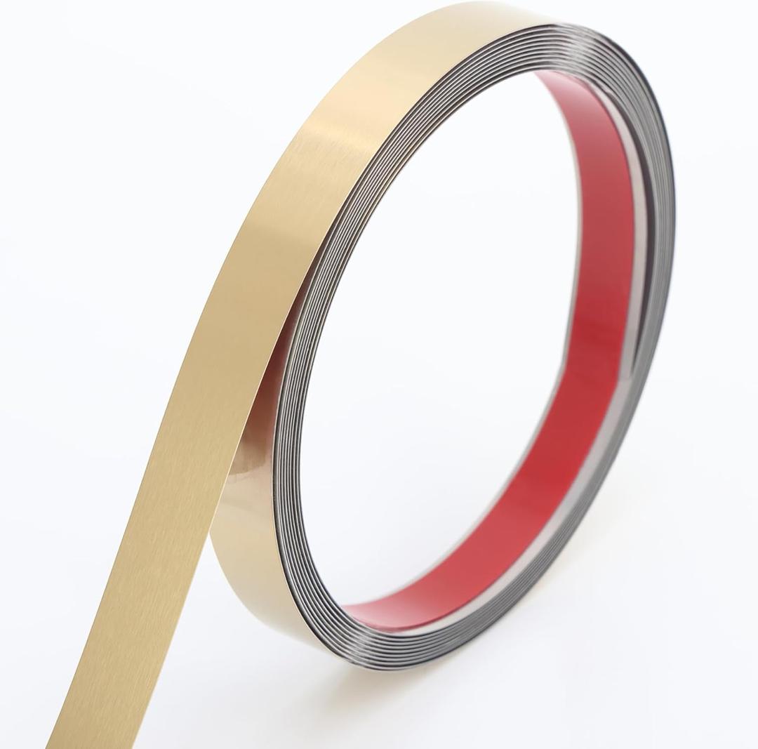 Peel and Stick Metal Molding Trim, Self-Adhesive Stainless Steel for Wall, Fireplace, Mirror Edging and Craft Decoration (Brushed Gold, 20ft x 2in)