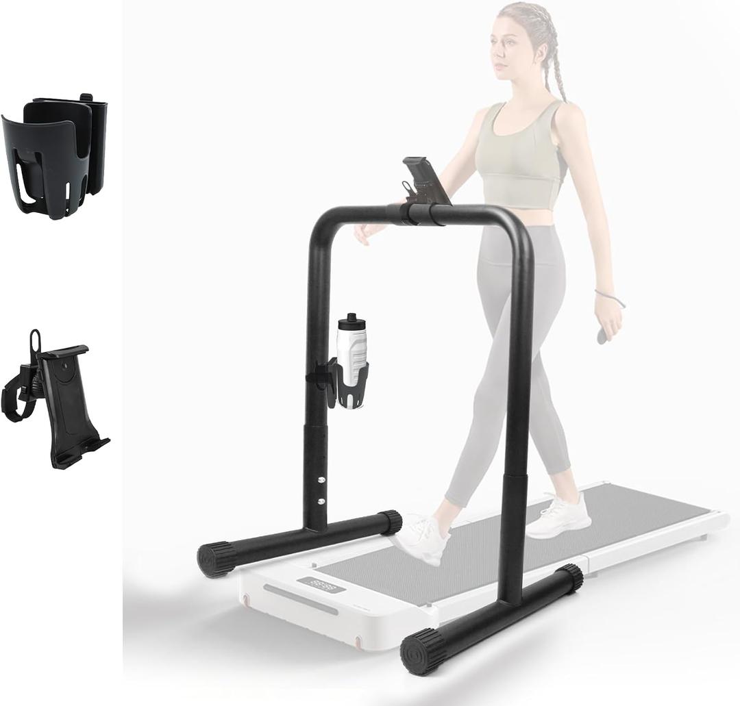 Walking Pad Handle Bar Attachment, with Phone and Water Bottle Holders, Fits Walking Mats Up to 21.5", Adjustable Treadmill Handlebar, Treadmill Stand Feet with Non-Slip Rubber, Easy to Assemble