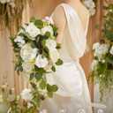 Ling's moment White Bridal Bouquet Cascading, White Wedding Bouquets for Bride, 13 Inch Ivory Bride Bouquets for Wedding Artificial Flowers Bouquets