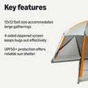 Amazon Basics Screened Canopy Tent, 12 x 12 ft with Zippered Enclosure, UPF50+ Sun Protection, Bug-Free Outdoor Shelter for Camping, Parties and Events, No Floor