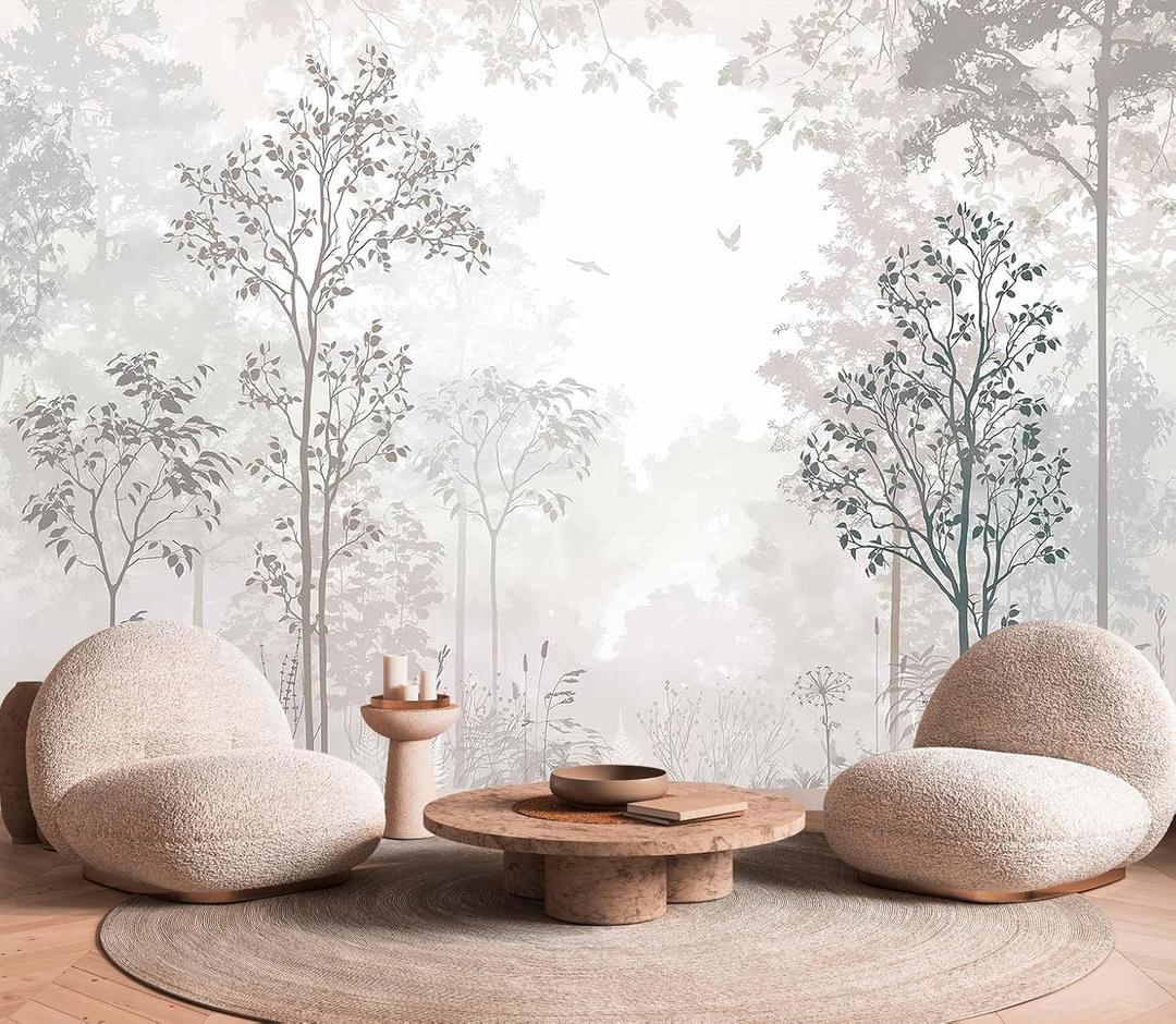 Foggy Forest Wallpaper Mural Vintage Woodland Large Wall Mural for Living Room Bedroom Bathroom (Not Self-Adhesive) (21.2" x 75")
