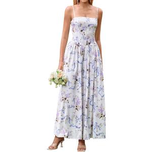 KUTUMAI Floral Corset Long Maxi Dress Lace Up Flowy A Line Summer Wedding Guest Dresses for Women Sundress with Pockets (XL)