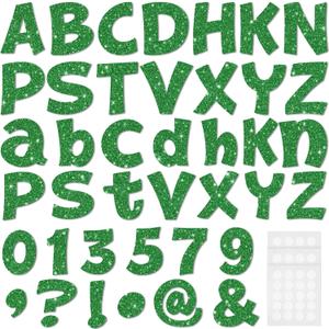 Colarr 216 Pcs Glitter Bulletin Board Letters for Classroom Number Alphabet Punctuation Symbol Cutout 4'' Die-Cut Poster Letter with Adhesive Dot School Graduation Party Summer Decor Display(Green)