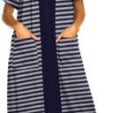 Ekouaer Robes For Women Zipper Front Bathrobe Short Sleeve House Coat Long Nightgown With Pockets Soft Loungewear (XX-Large, Navy Blue)
