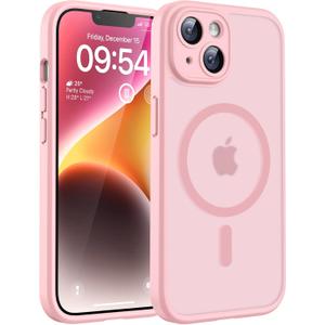 TOCOL Magnetic for iPhone 14 Case, Upgraded Full Camera Protection, Compatible with Magsafe, 15FT Drop Protection, Translucent Matte Back Bumper Phone Cover 6.1-Inch (Light Pink)