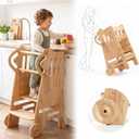 Roslim Toddler Tower with Wheels, Adjustable Height Learning Tower, Natural
Solid Wood Toddler Step Stool with Full Safety Rails, Anti-Tip Non-Slip Kids Standing Tower for Kitchen Counter Bathroom Sink