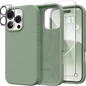 GONEZ Magnetic for iPhone 16 Pro Max Case, Compatible with MagSafe, Liquid Silicone Case, with Screen Protector + Camera Protector, Full Body Protective Shockproof Phone Cover 6.9", Light Green