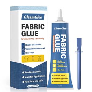 Fabric Glue, Permanent Extra Strong Clear Washable Fabric Adhesive for Clothing Repairs, Patches, Denim, Rhinestones, Felt, Crafts & Upholstery, 1.76 oz