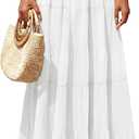Women's Chiffon Pleated Maxi Skirt Elastic High Waisted Boho A-Line Fall Flowy White Long Skirts with Lining (White, M)