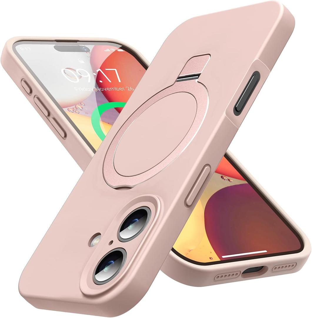 Mag-Ring Designed for iPhone 17 Case, Liquid Silicone [Moisturizing Factor] Extreme Soft Slim Phone Case with Stand [Compatible with MagSafe] for 17 6.3 inch Men Women, Pink