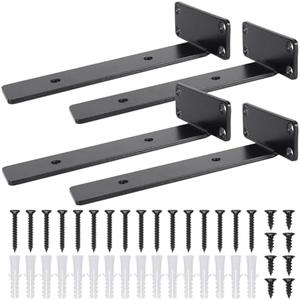 VICVIK 1of 10 Inch and 3-Footlong Floating Shelf Bracket, Hidden Heavy Duty Hardware Shelf Bracket for Supporting Wooden Shelves with Black Powder Coating,No Screws or Any Exercises