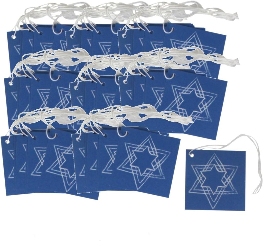 Iconikal Tie-On Cardstock Hanukkah Gift Tags, Star of David, 60-Count