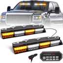 HLauto 604N Emergency Dash Strobe Lights w/Controller: 2x16.8 inch Amber White Security Light w/Take Down, 48 LED Safety Flashing Warning Hazard Interior Windshield Light Bar for Truck Vehicle