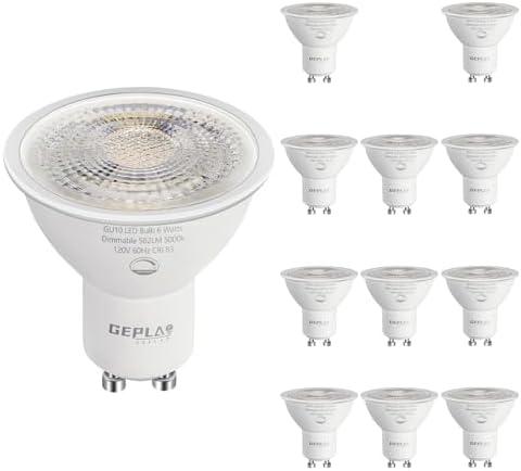 GEPLAD 11-Pack GU10 LED Bulbs Daylight 5000K, 6W 582LM Dimmable GU10 Two Prong Light Bulb, 50W Halogen Replacement, Track Lighting,Recessed Light,Range Hood Light Bulbs
