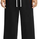 HeSaYep Men's Fleece Baggy Sweatpants Wide Leg Lounge Sweat Pants with Pockets (Large, Black)