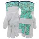 MUD Classic Split Leather Cowhide Palm & Knuckle Strap Work Gloves, Teal Floral Pattern, Cotton Backing, Tear Resistant, Safety Cuff, Blue, Small/Medium (MD71002TF-WSM)