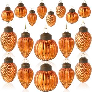 Deekin 24 Mini Thanksgiving Glass Fall Tree Ornaments Set Pumpkin Ornaments Assorted Ball Glass Pine Cone Hanging Decorations for Small Christmas Tree, Fall Decorations with Loop, 3 Styles(Orange)