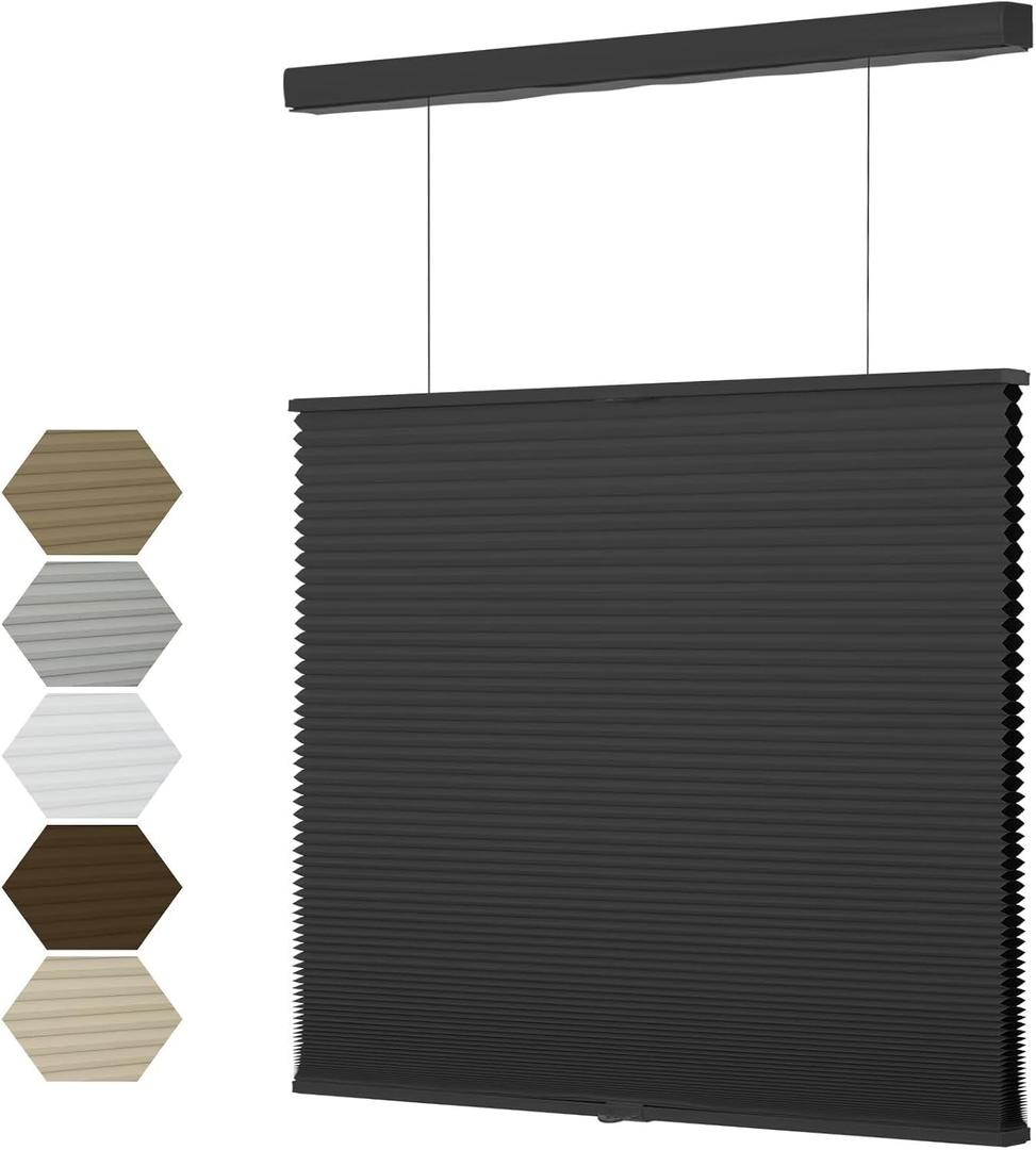 MYshade Top Down Bottom Up（TDBU） Cellular Shades, 1.5 inch Cordless Blackout Honeycomb Pleated Blinds for Windows Home Bedroom Office, Light Control, Thermal Insulated, 36" W x 72" H, Black