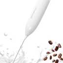 Milk Frother Handheld Electric Foam Maker, Drink Mixer with Stainless Steel Whisk for Cappuccino, Bulletproof Coffee, Latte, Blizzard White, without Stand, Battery Operated, Blizzard White