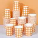 120pcs 9oz Fall Plaid Paper Drinking Cups, Orange Disposable Thanksgiving Gingham Paper Cups Checkered Cups for Harvest Thanksgiving Party