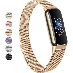 Vanjua Metal Band Compatible with Fitbit Luxe Bands, Stainless Steel Mesh Loop Adjustable Wristband Replacement Strap for Fitbit Luxe/Luxe Special Edition Fitness Tracker Women Men (Rose Gold)