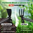 Heavy Duty 2-In-1 Garden Hoe with 3 Tine Cultivator Rake, Carbon Steel Sharp Weeding Tool with 45"Adjustable Handle For Weed Removal & Soil Loosening In Raised Beds, Flower & Vegetable Gardens
