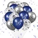 Blue 16th Birthday Balloons for Boys, 15Pcs Navy Blue Silver Happy 16th Birthday Decorations Balloons for Boys Girls 16 Years Old Party Indoor Outdoor Decor Supplies 12 inches