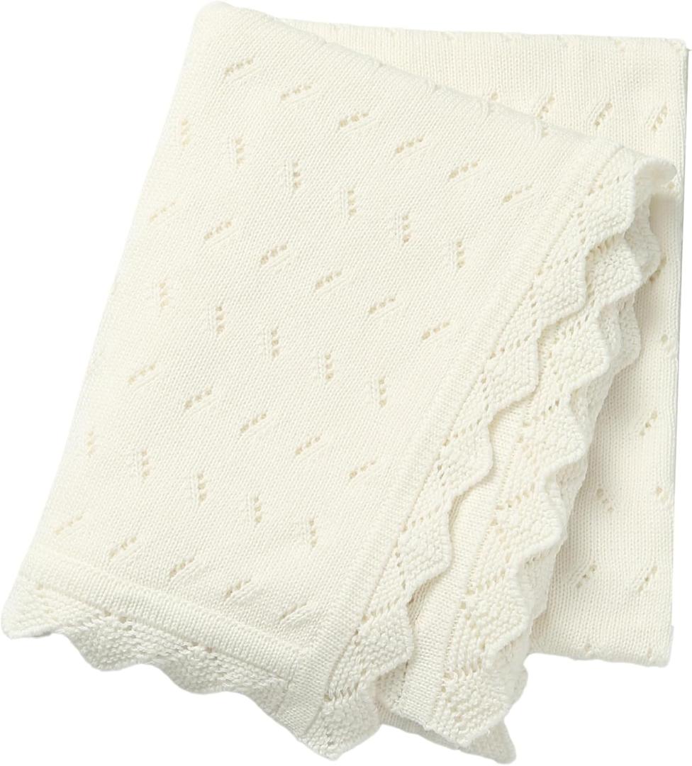 Baby Blanket 100% Cotton Knit Swaddle Soft Newborn Receiving Blanket Cozy for Boy/Girl Crib,Stroller White 40x30in