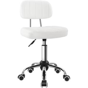 BFTOU White Square Swivel Stool with Wheel for Work SPA Shop Massage Height-Adjustable and Cost-Effective Rolling Stool Chair with Back