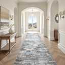 3x10 Runner Rug, Abstract Washable Hallway Rugs, Blue Grey