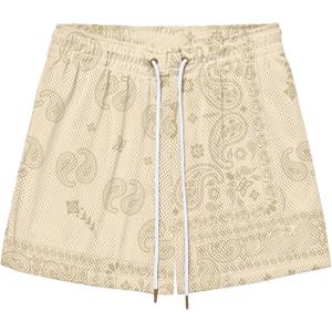 BOOMLEMON Mens Paisley Shorts Mesh Graphic Print Retro Casual Shorts Athletic Gym Basketball Running Short Pants (Beige)