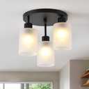 3-Light Industrial Farmhouse Black Matte Light Fixtures Ceiling Mount, with Frosted Glass Shades Semi Flush Mount Ceiling Light, for Hallway Fixtures Kitchen, Foyer