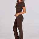ANRABESS Lounge Sets for Women 2 Piece Foldover Yoga Flare Leggings Pants Crop Tops Casual Y2K Outfits Matching Tracksuit Set (Brown, M)