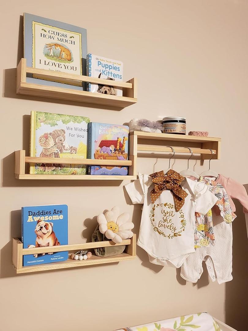 Gneric Floating Shelves for Wall, Burlywood Nursery Book Shelves, 15.7 inch Kids Bookshelf, Wall Shelves for Living Room Bedroom Decor,Kitchen Spice Rack,Bathroom Storage Rack(4 Pack)