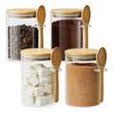 Glass Sugar Container with Spoon -3Pack 15oz Glass Jars with Bamboo Lid and Spoon, Bamboo Lid Storage Jar Containers for Coffee Beans, Spice, Brown Sugar, Tea, Flour, Nuts, Candy, Salts and More