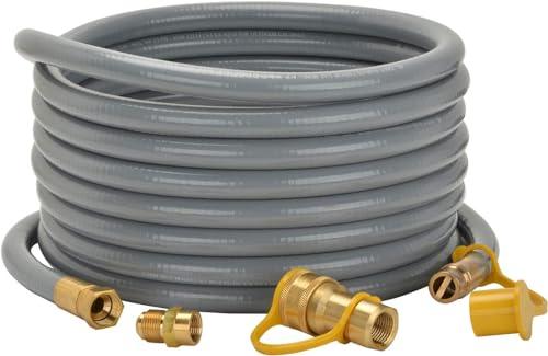 only fire 24 Ft 1/2" ID Natural Gas Hose, Propane Gas Grill Quick Connect/Disconnect Hose Assembly with 3/8" Female Flare x 1/2" Male Flare Adapter for Outdoor NG/Propane Appliance