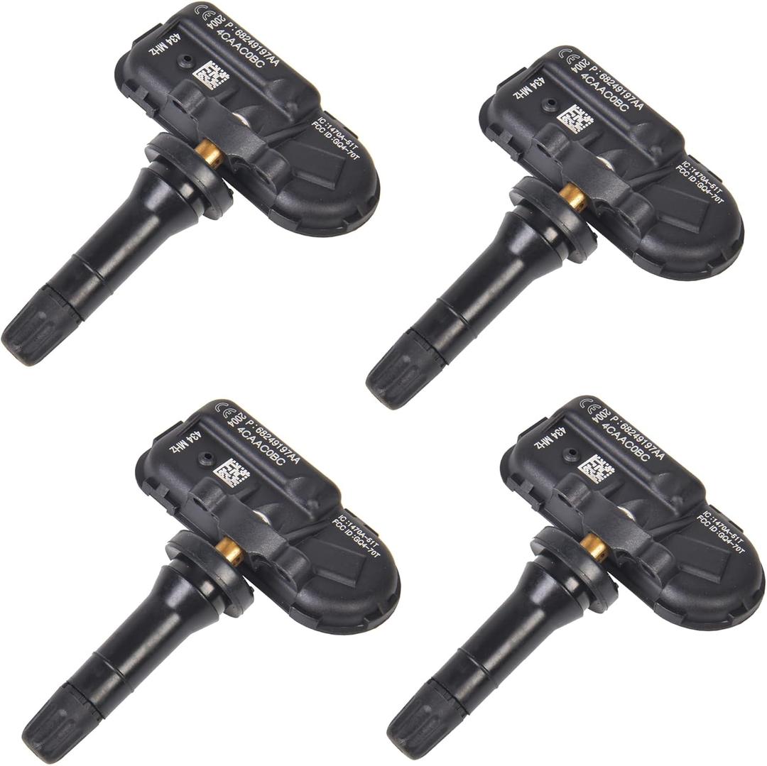 TPMS Sensor Tire Pressure Sensor Replacement Sensors 434MHz Compatible with 2014-2018 Jeep Cherokee Dodge Ram 1500 2500 3500 Replaces 68249197AA 68239720AA 4-Pack