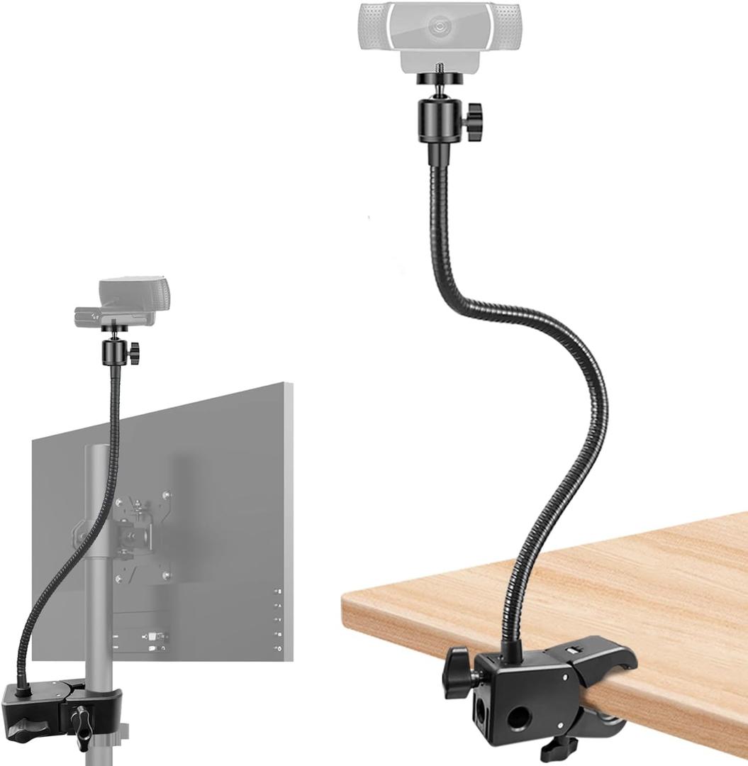 Webcam Stand, Webcam Mount Gooseneck Arm with Phone Holder Web Camera Stand Desk Mount Clip Clamp for Logitech Webcams C922 C930e C920S C920 C615 C960 C920x BRIO 4K NexiGo N60 and More