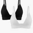Seamless Padded Bra Wireless Triangle Plunge Cami Bra Adjustable Spaghetti Strap , Size L