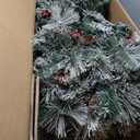 6ft Snow Flocked Christmas Tree Glitter Tips w/ Pine Cone & Red Berries