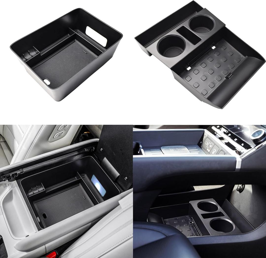 TACOBRO 2PCS Organizer Compatible with Hyundai Santa Fe 2026 2025 2024 Center Console Accessories, Santa Fe Armrest and Lower Center Console Tray with Cup Holder ABS Material (black)