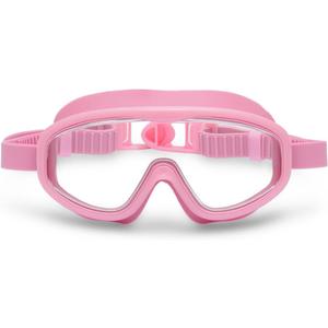 Petites Pommes Kid Goggles Ages 3-8 - Lightweight Silicone, Anti-Fog Wide Lens, Retro Design Child Swim Goggles, Adjustable Straps, Hair-Safe Buckle, Cotton Pouch Included, Bubblegum
