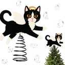 Soulchen Christmas Tree Topper Metal Black Angel Cat Treetop Topper with Wings Christmas Tree Decoration for Cat Lovers Gift Xmas Winter Holiday Decoration