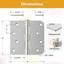 Luxbaro 3 Pack Brushed Nickel Door Hinges 4 Inch, Exterior Door Hinges with Square & 5/8" Radius, Removable Pin, Perfect for Heavy-Duty Front & Back Door, Antirust & No Squeaks