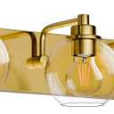 3 Light Bathroom Light Fixtures-Brushed Gold Bathroom Vanity Lights, Modern Vanity Lights 3-Light Bathroom Lighting Fixtures Over Mirror with Clear Glass Globe Shade
